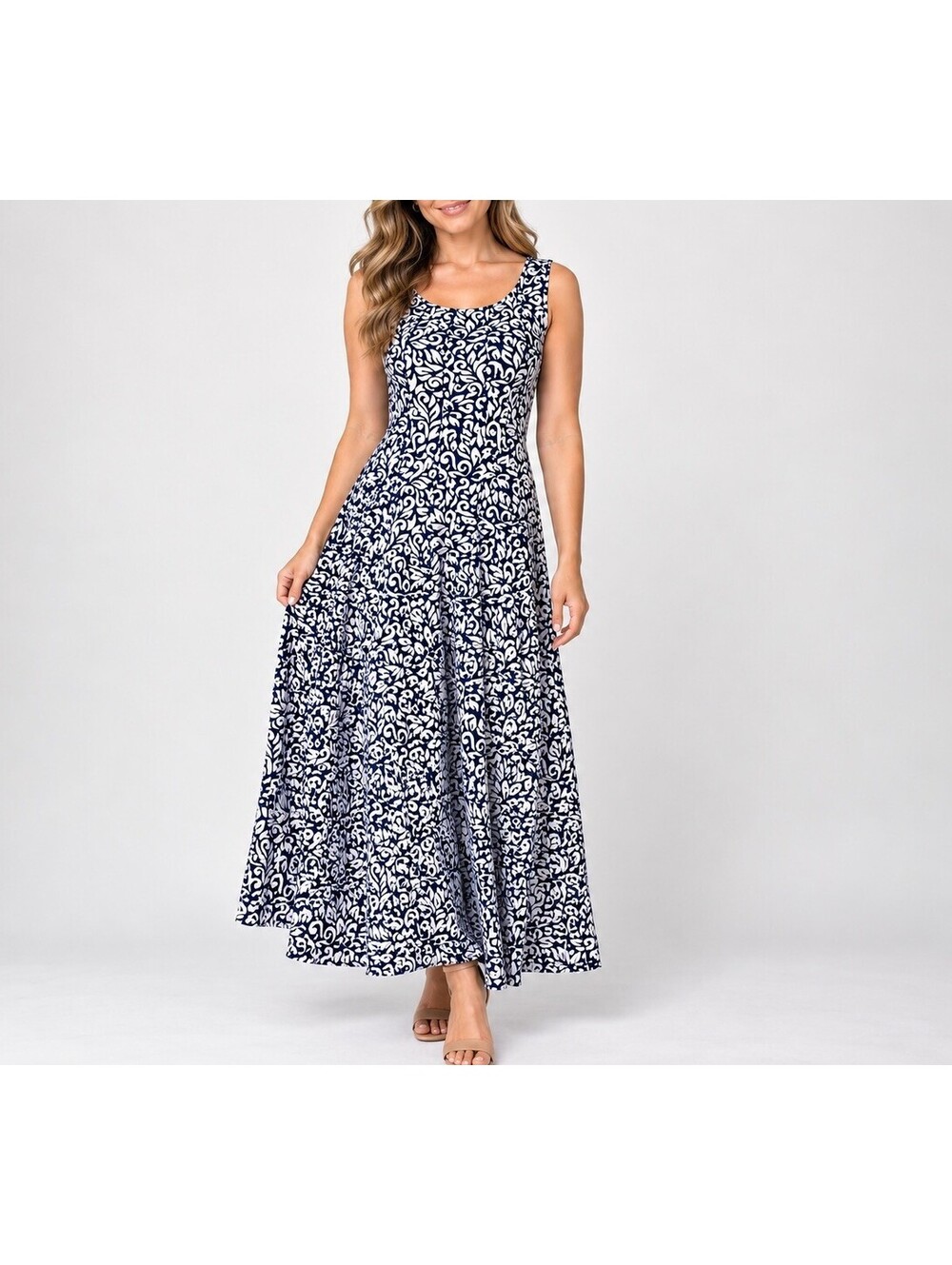 Haani Petite Navy White Scroll Print Maxi Dress PS Coastal Resort Boho Summer